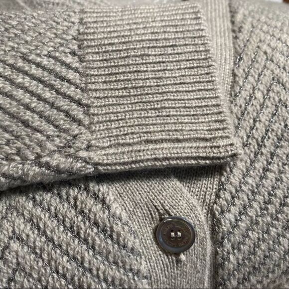 Ralph Lauren Gray Cashmere V-Neck Metallic Herringbone Knit Cardigan Sweater - Picture 16 of 16